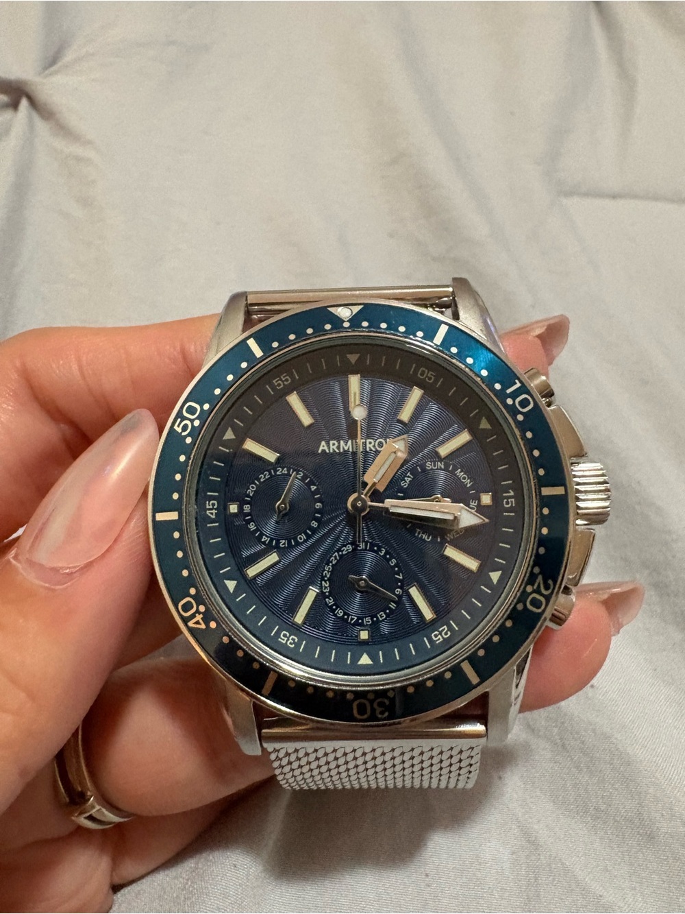 Armitron Blue Dial Men's Chronograph with Silver Mesh Bracelet